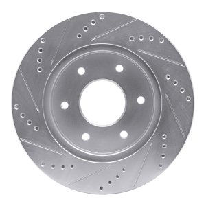 Infiniti QX56 Brake Rotor (1) - Front Right - R1 Concepts - Drilled & Slotted - Silver - `04-`05